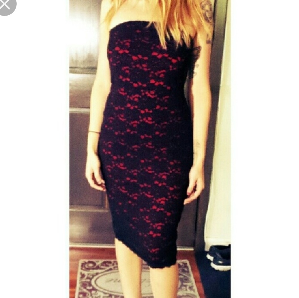 Express black lace dress with red lining size 4